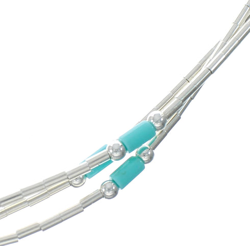 Hand Strung Turquoise Liquid Silver Necklace NX11635